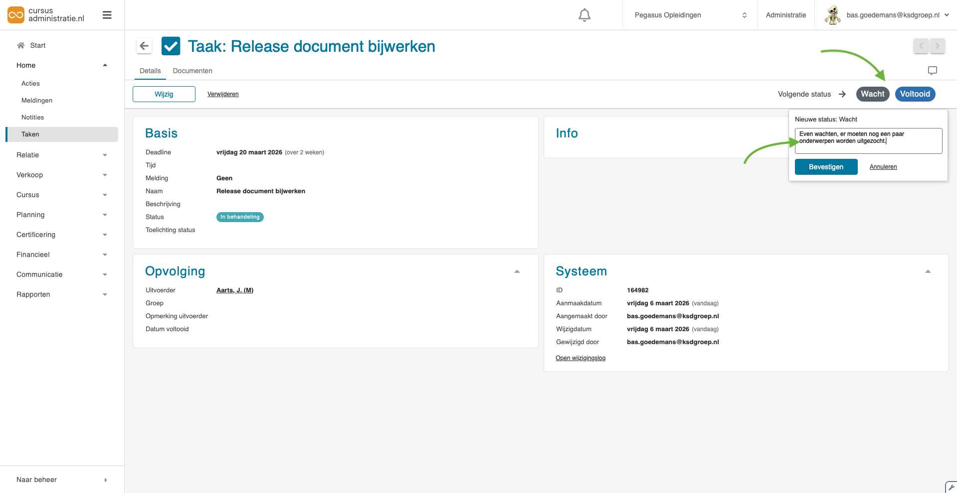 Toelichting bij status 1
