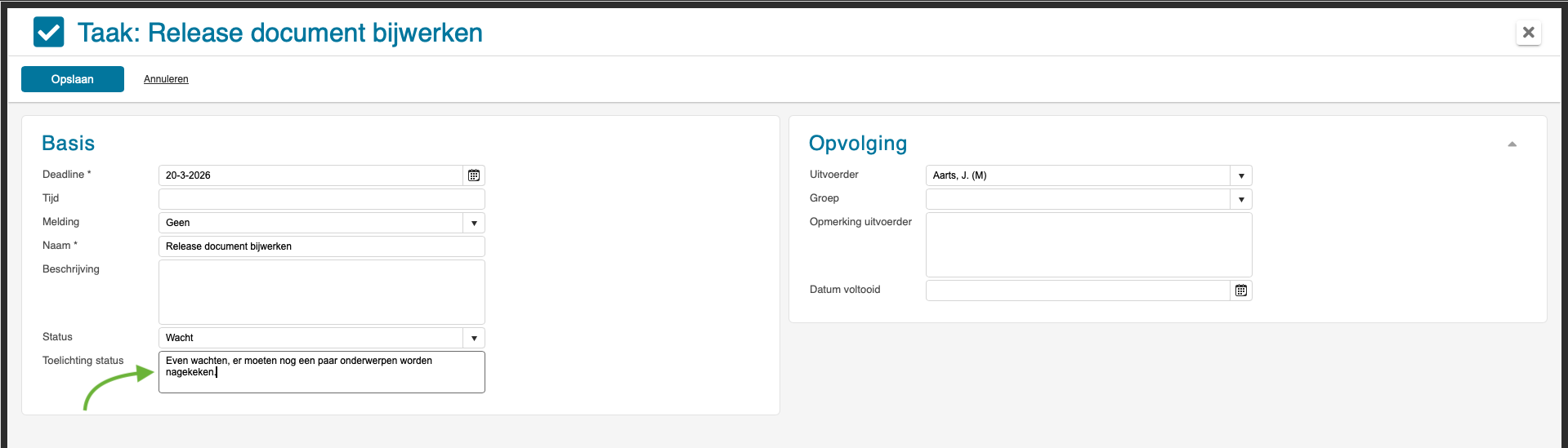 Toelichting bij status 2